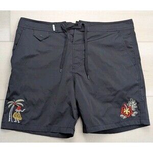 Banks Journal Boardshorts Mahalo Mens 34 Black Embroidered Floral Hula Dancer